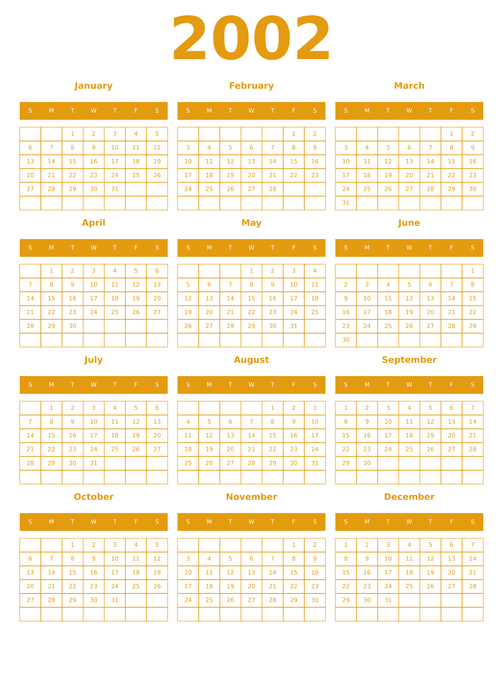 Printable 2002 Year Calendars gamboge