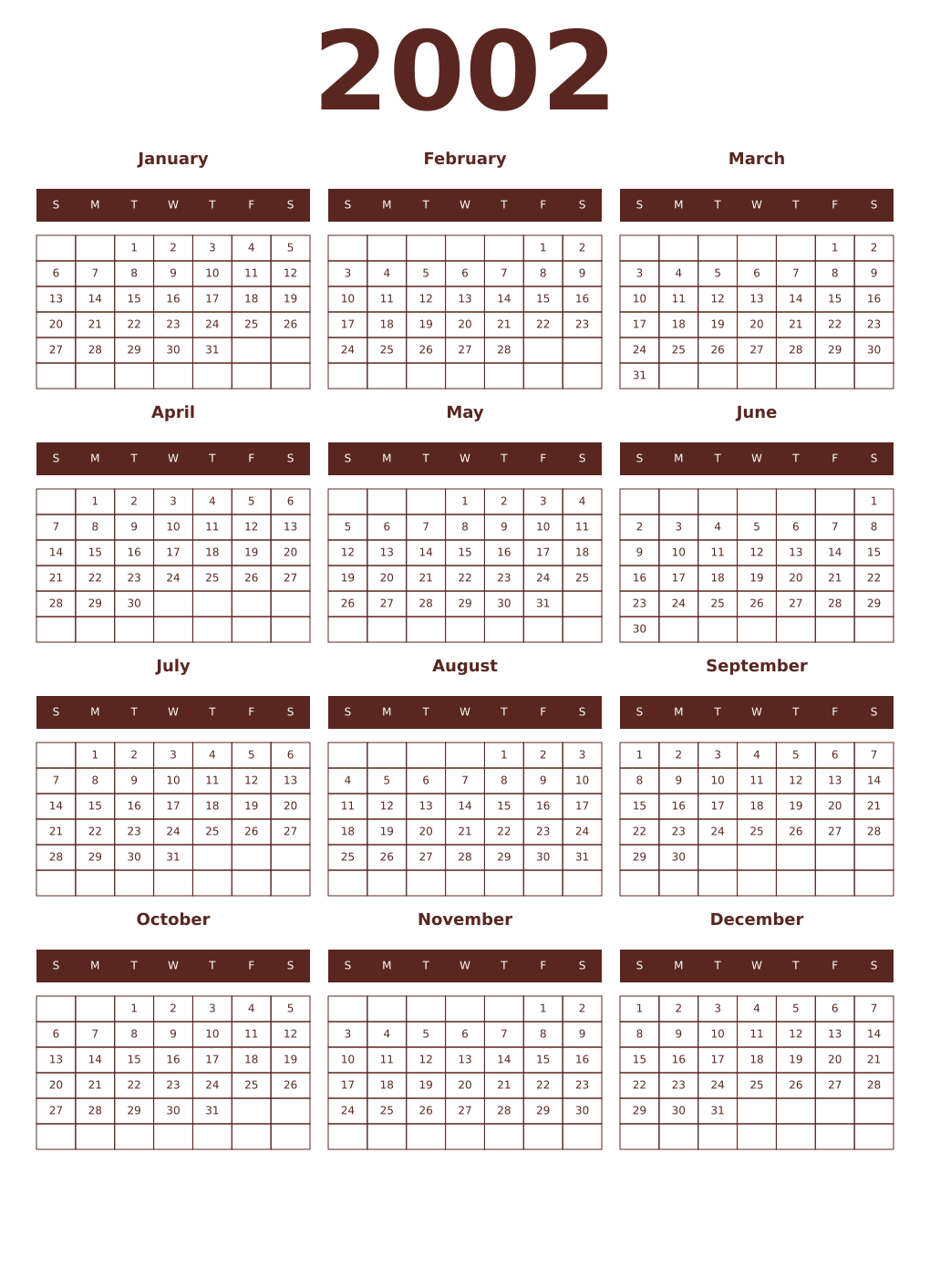 Printable 2002 Year Calendars mortuum