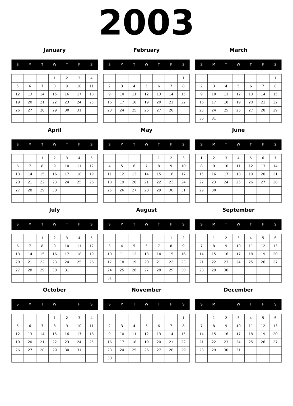 Printable 2003 Calendars