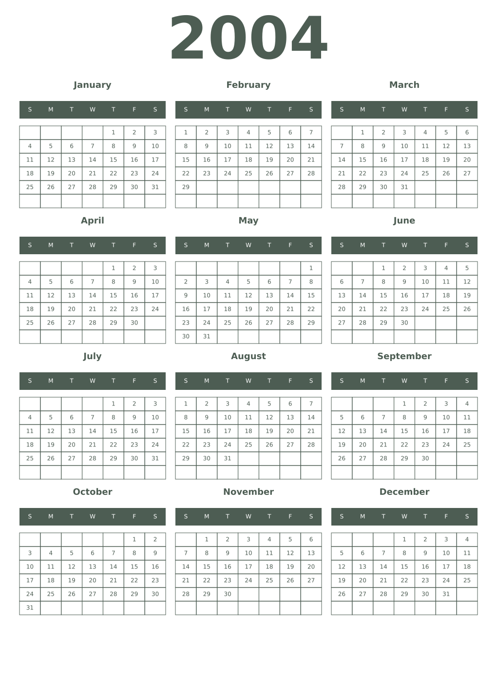 Printable 2004 Year Calendars feldgrau