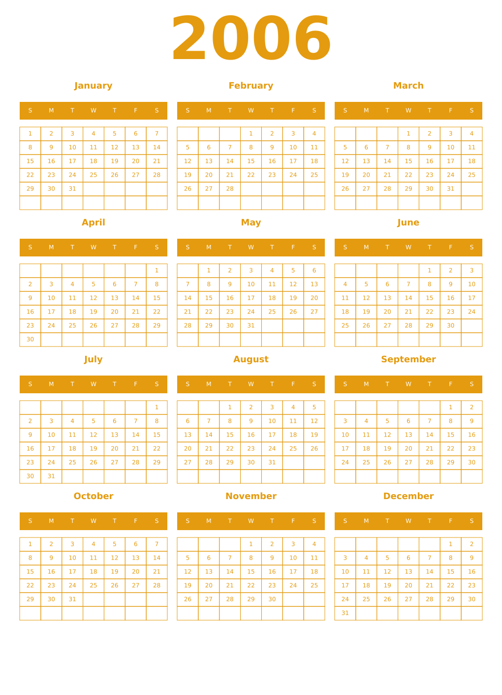 Printable 2006 Year Calendars gamboge