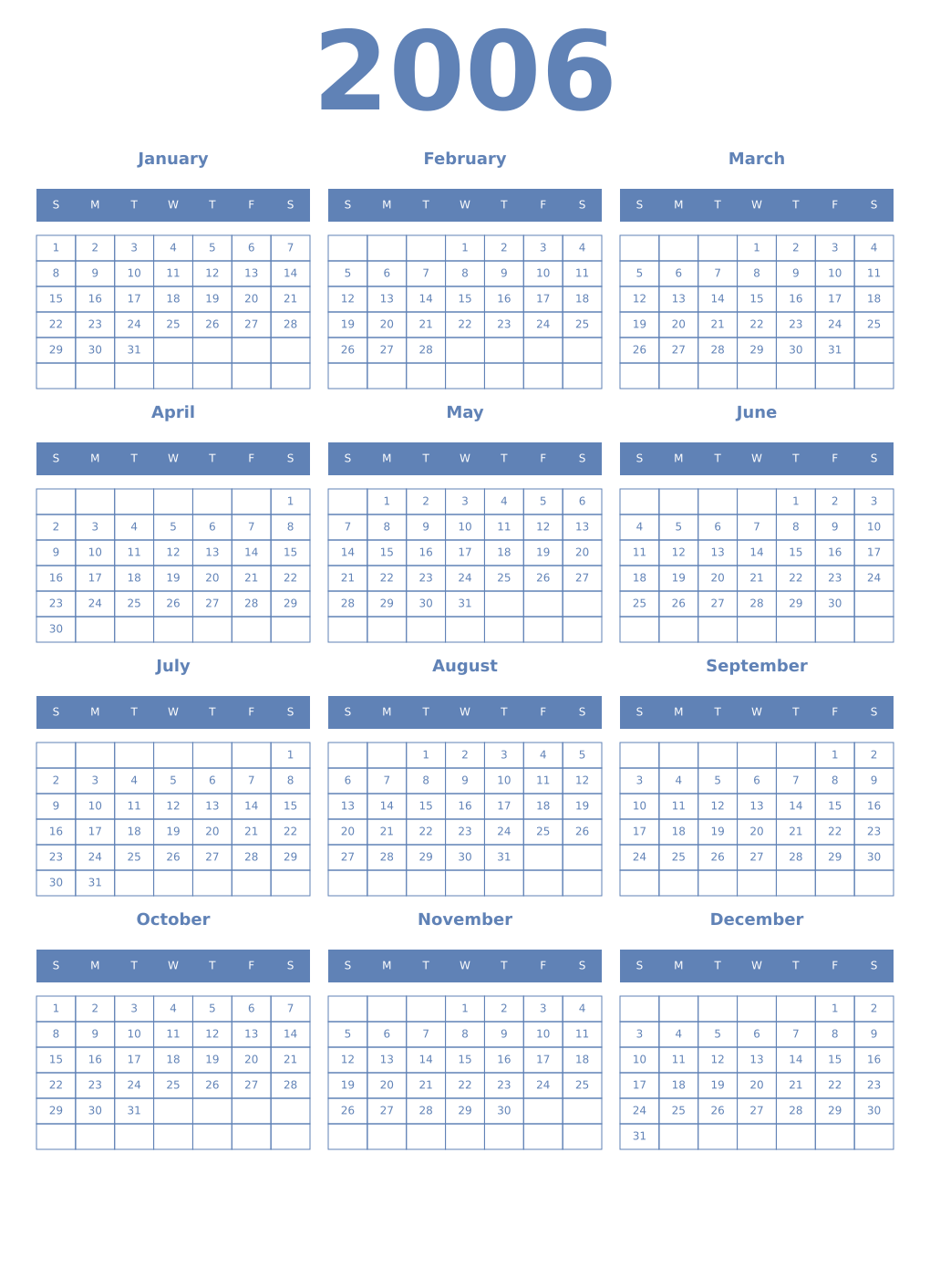 Printable 2006 Year Calendars glaucous