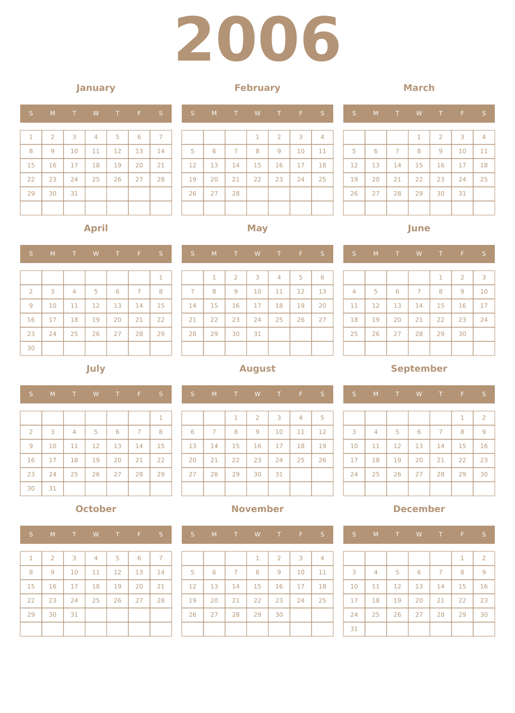 Printable 2006 Year Calendars isabelline