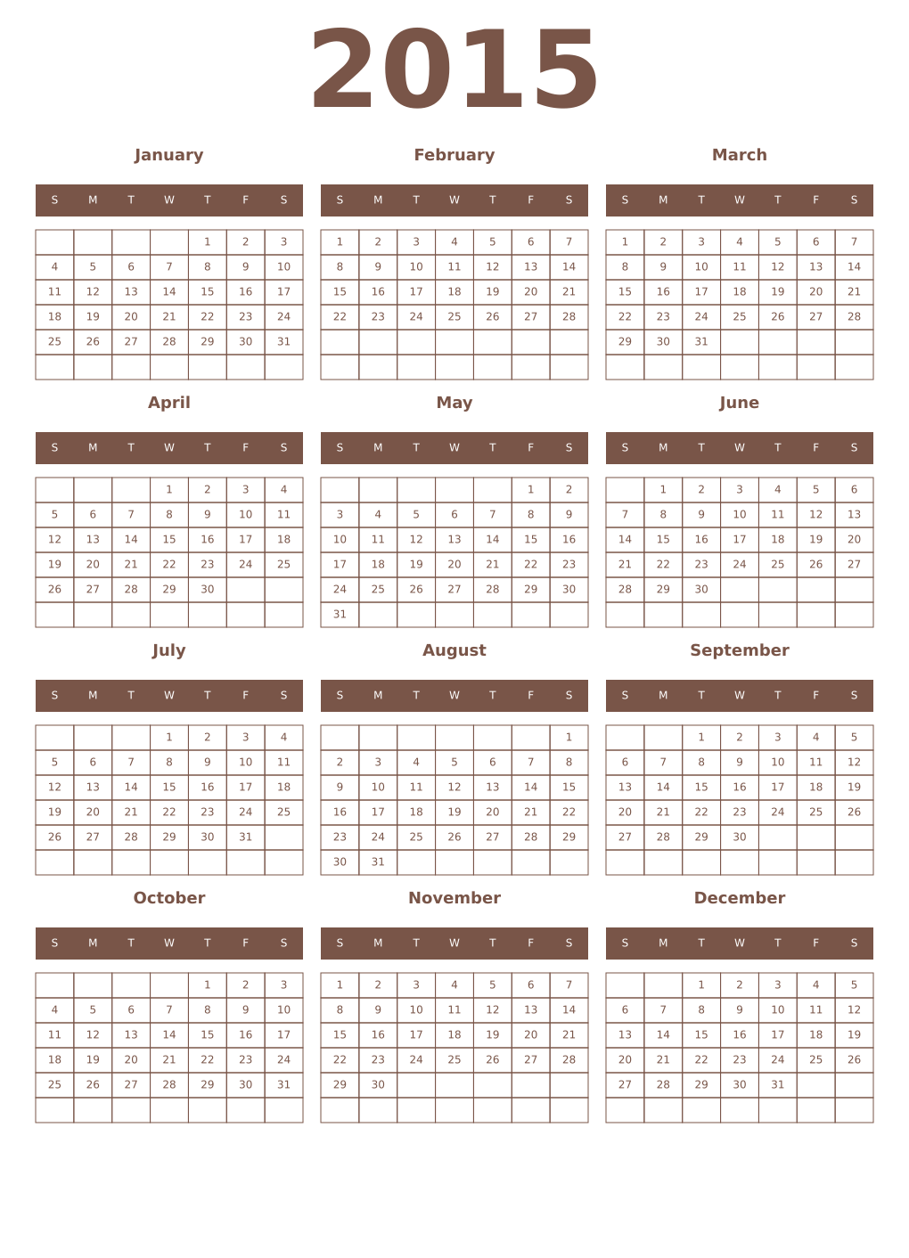 Printable 2015 Year Calendars coffe