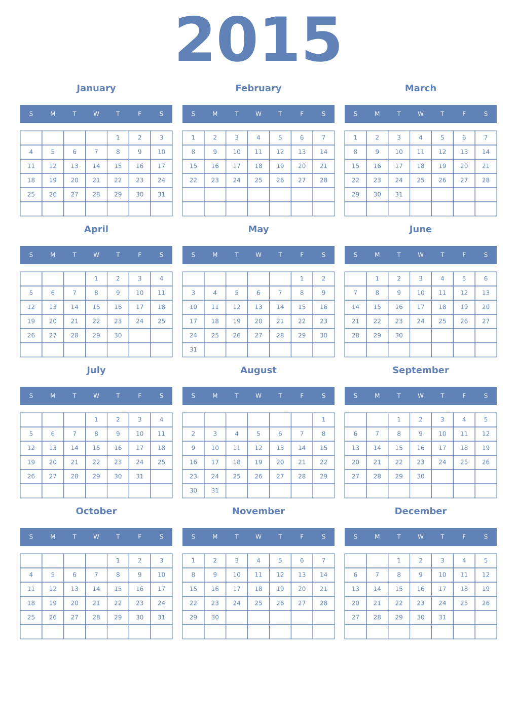 Printable 2015 Year Calendars glaucous