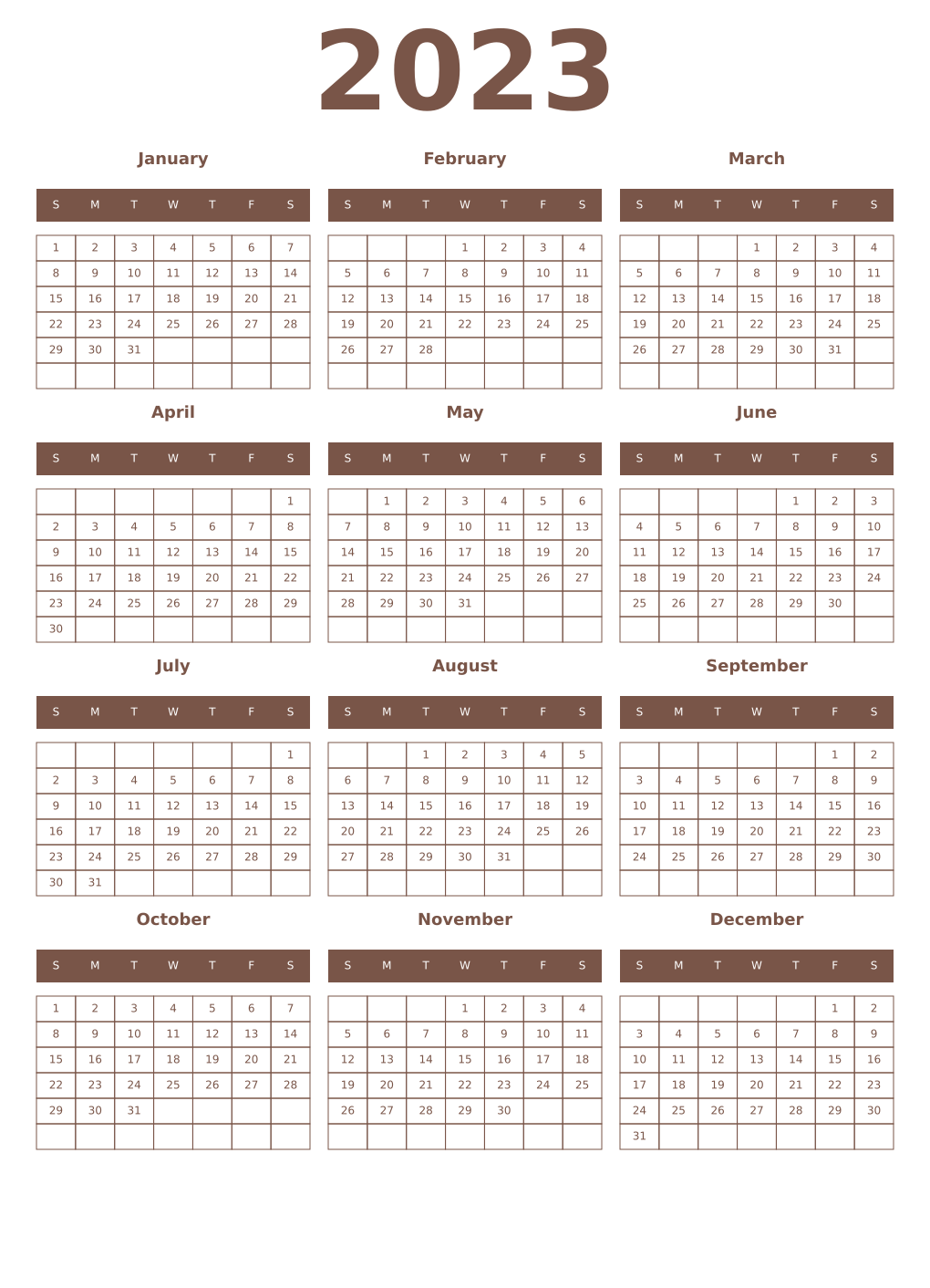 Printable 2023 Year Calendars coffe