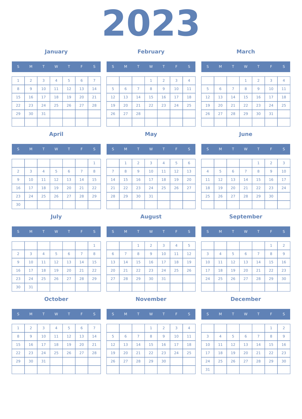 Printable 2023 Year Calendars glaucous