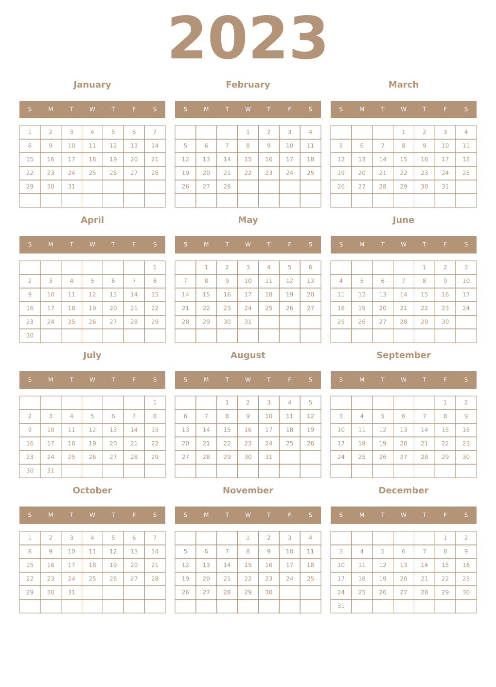 Printable 2023 Year Calendars isabelline