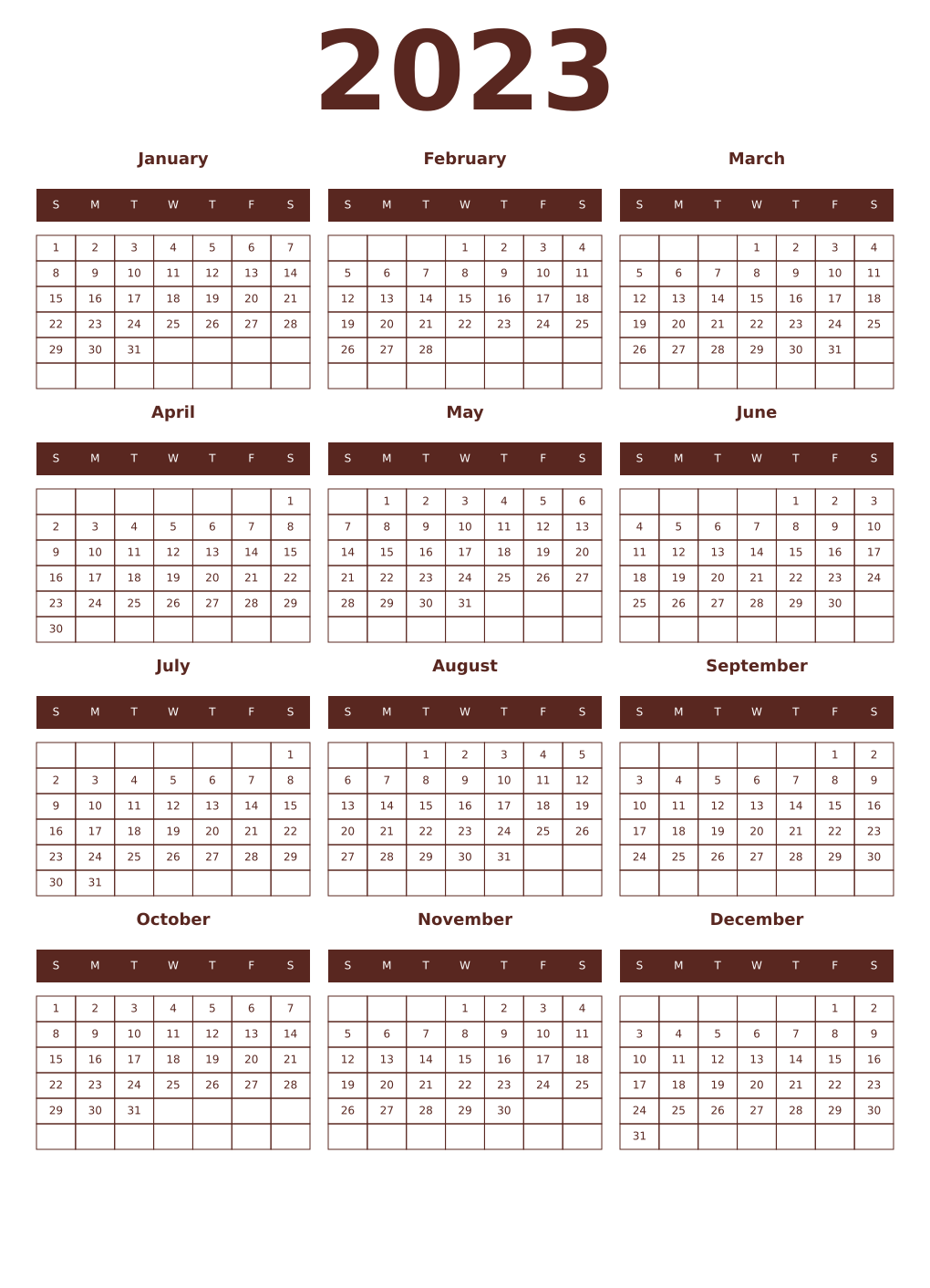 Printable 2023 Year Calendars mortuum