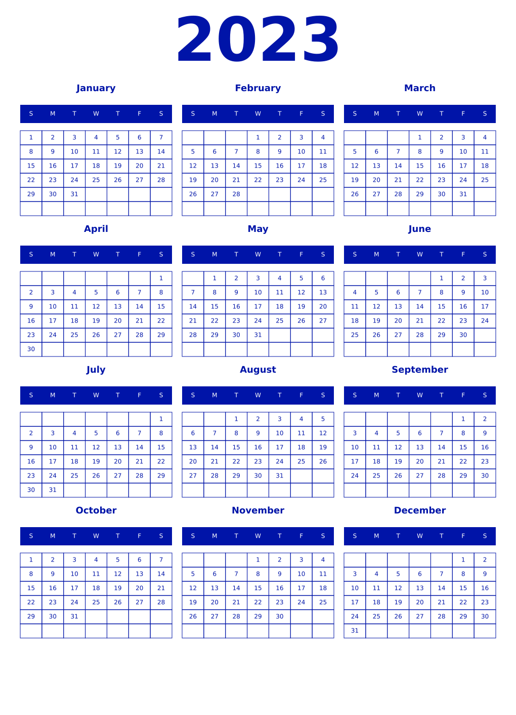 Printable 2023 Year Calendars zaffre