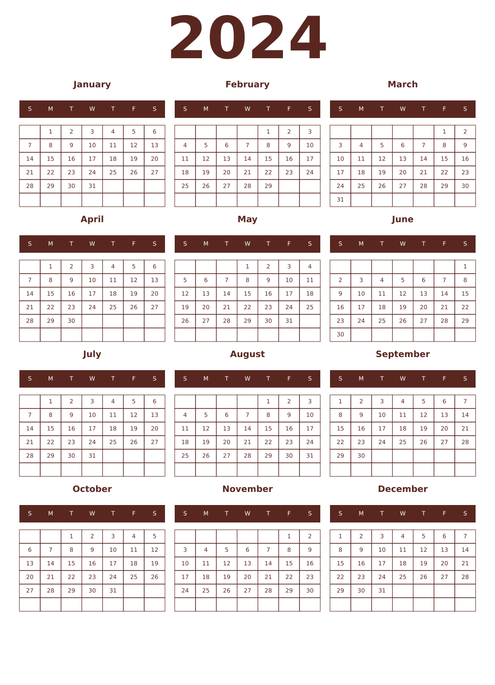 Printable 2024 Year Calendars mortuum