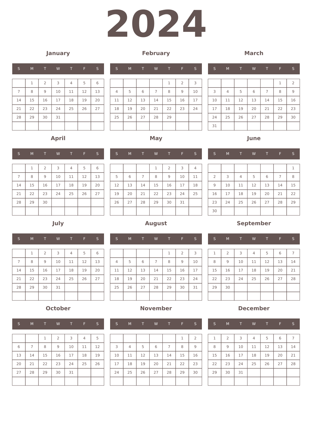 Printable 2024 Year Calendars wenge