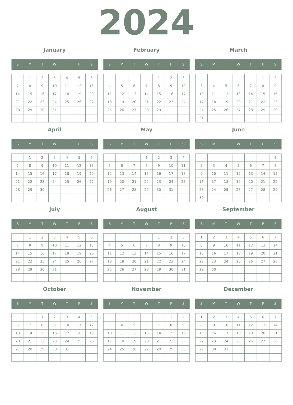 Printable 2024 Year Calendars xanadu