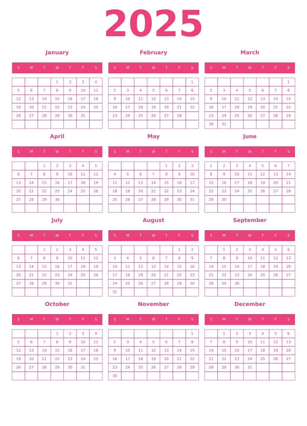 Printable 2025 Calendars