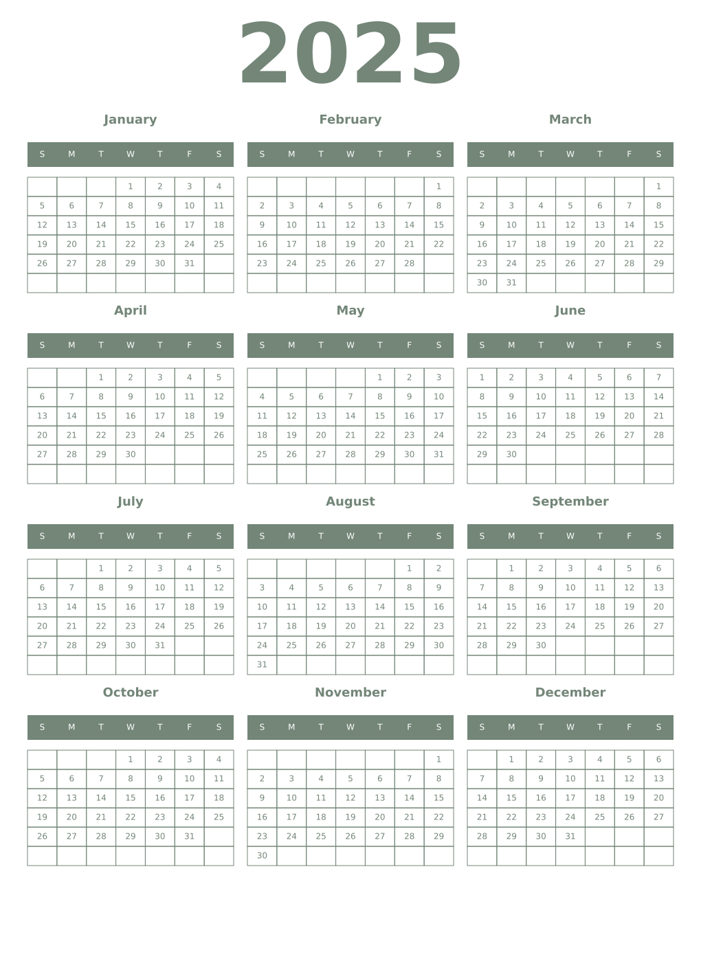 Printable 2025 Year Calendars xanadu