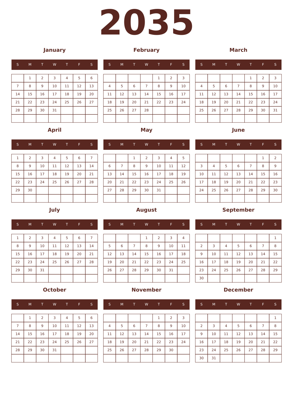 Printable 2035 Year Calendars mortuum