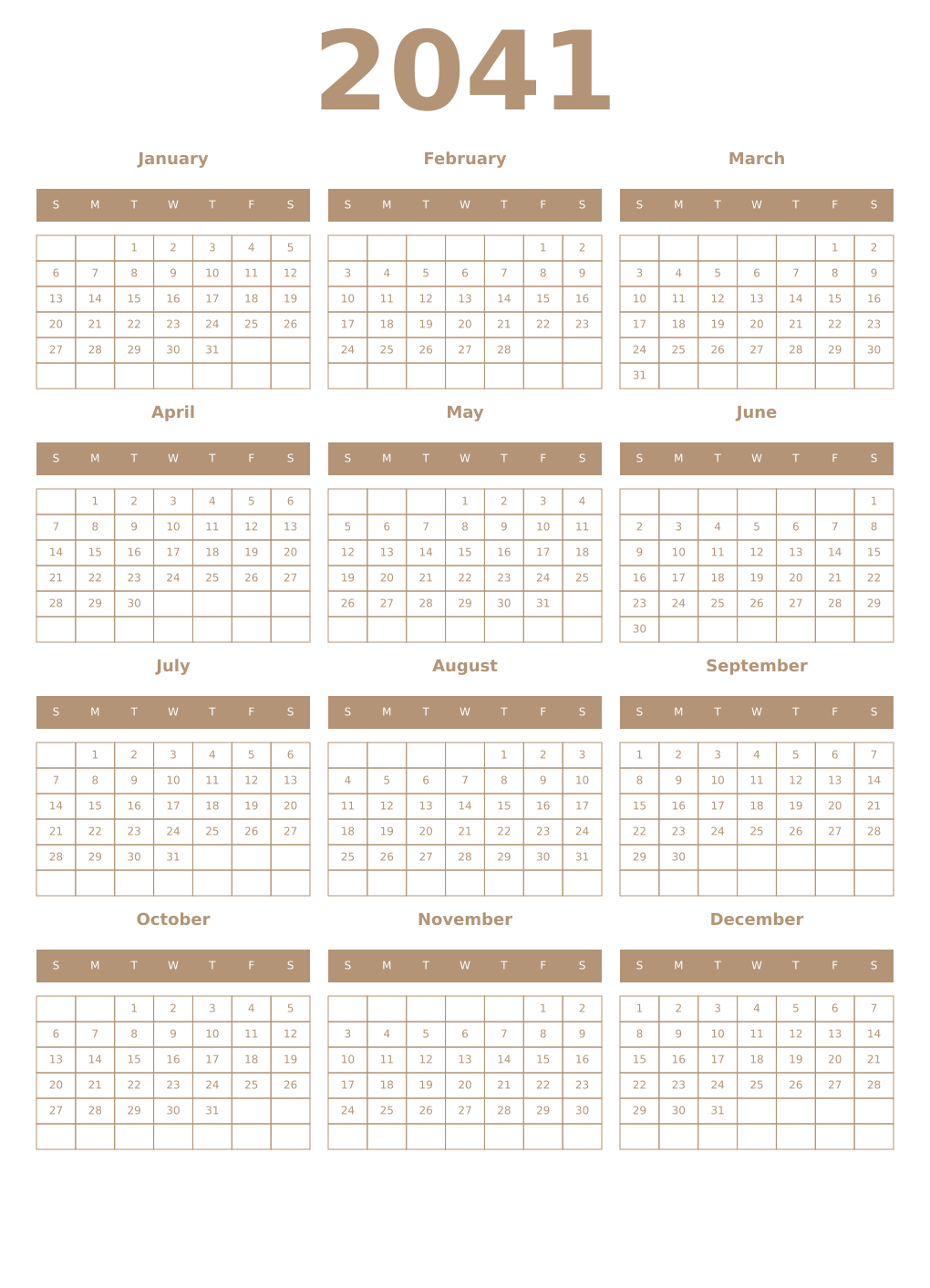 Printable 2041 Year Calendars isabelline