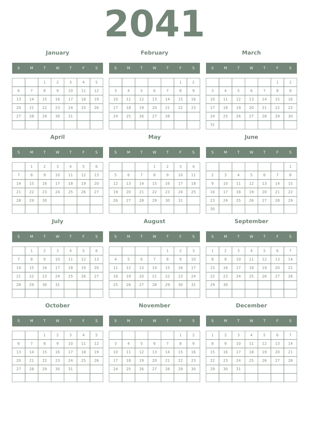 Printable 2041 Year Calendars xanadu