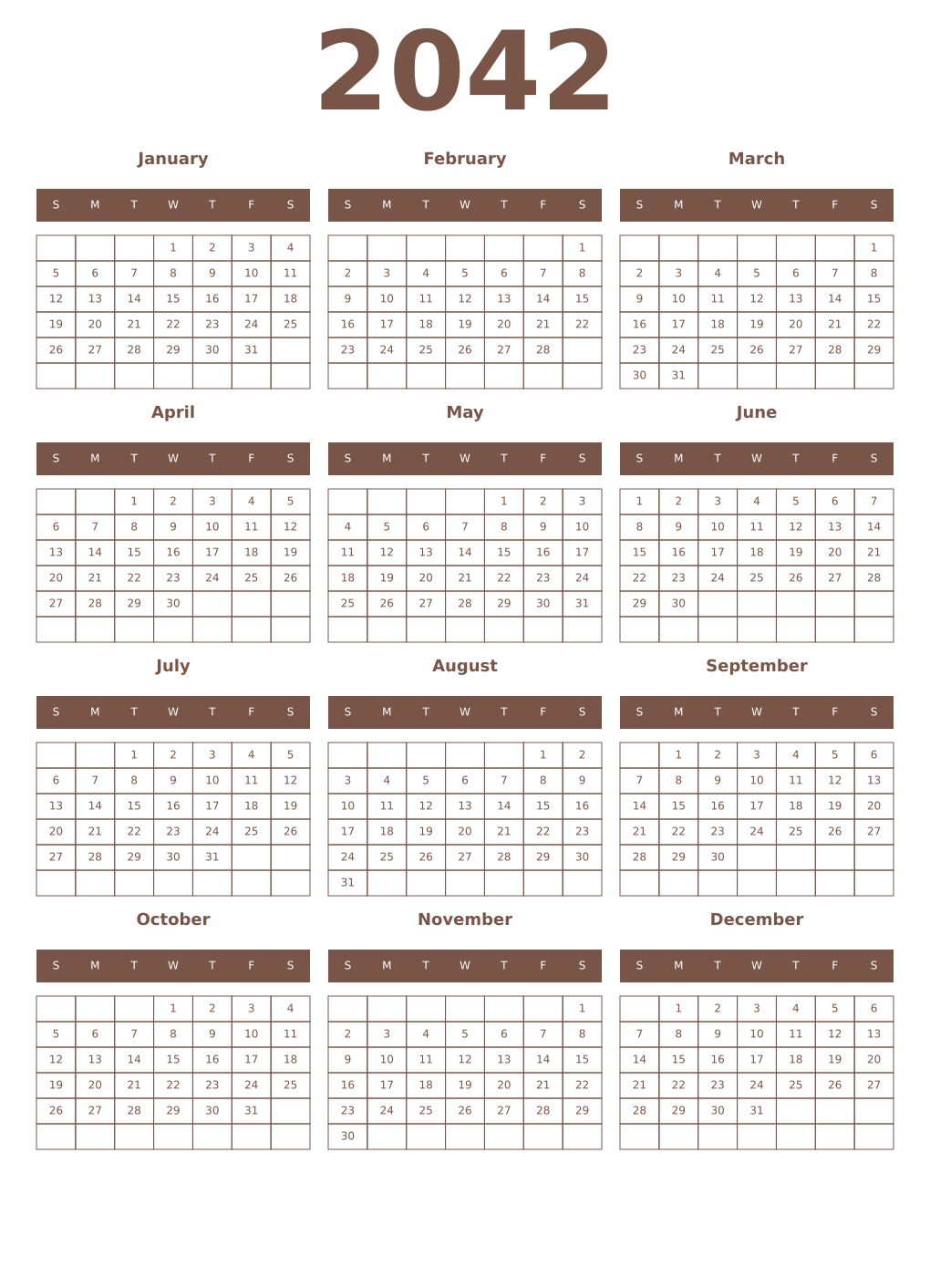 Printable 2042 Year Calendars coffe