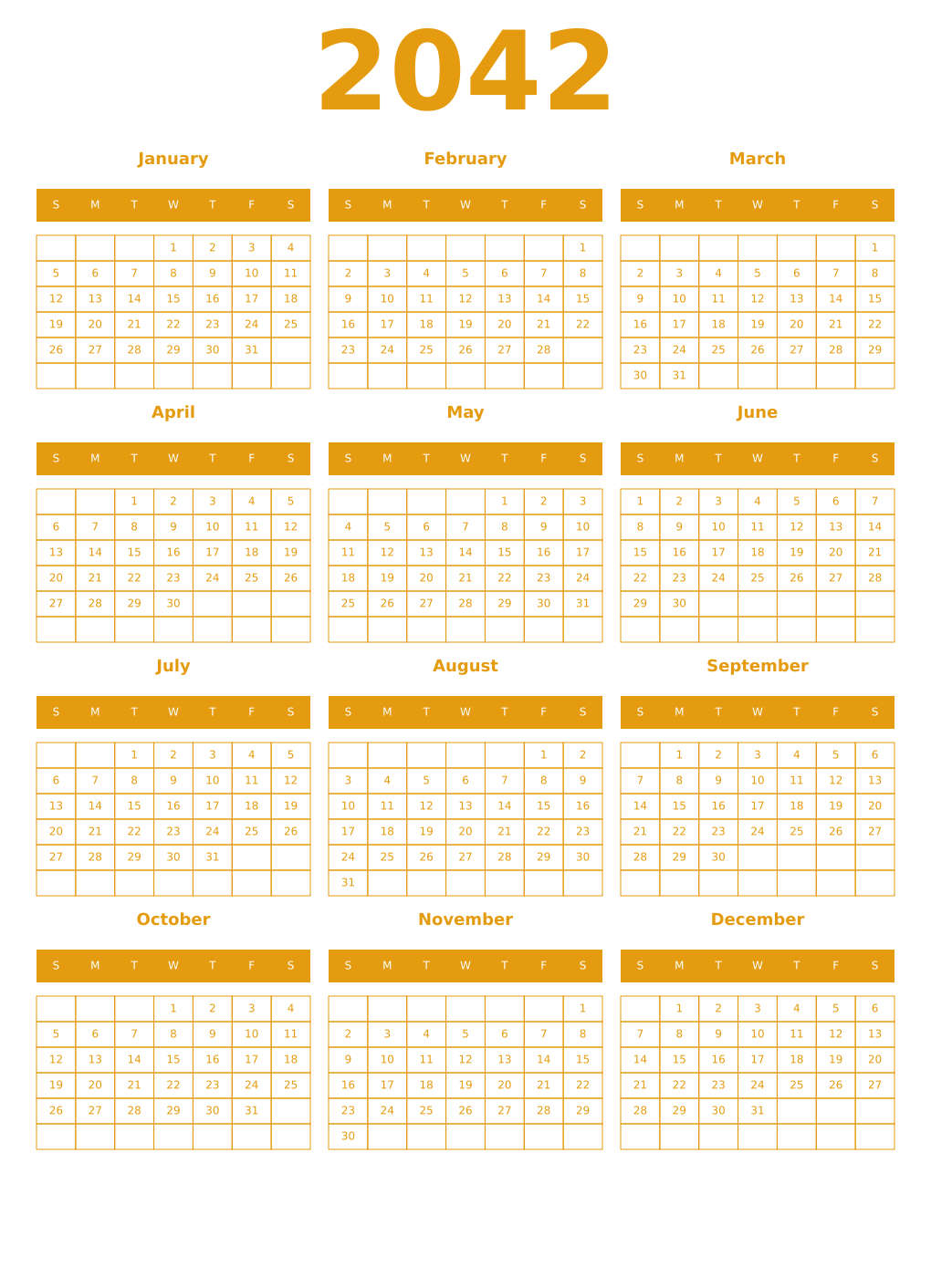 Printable 2042 Year Calendars gamboge