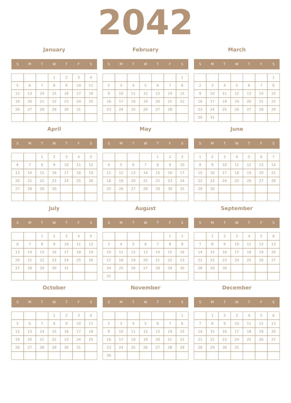 Printable 2042 Year Calendars isabelline