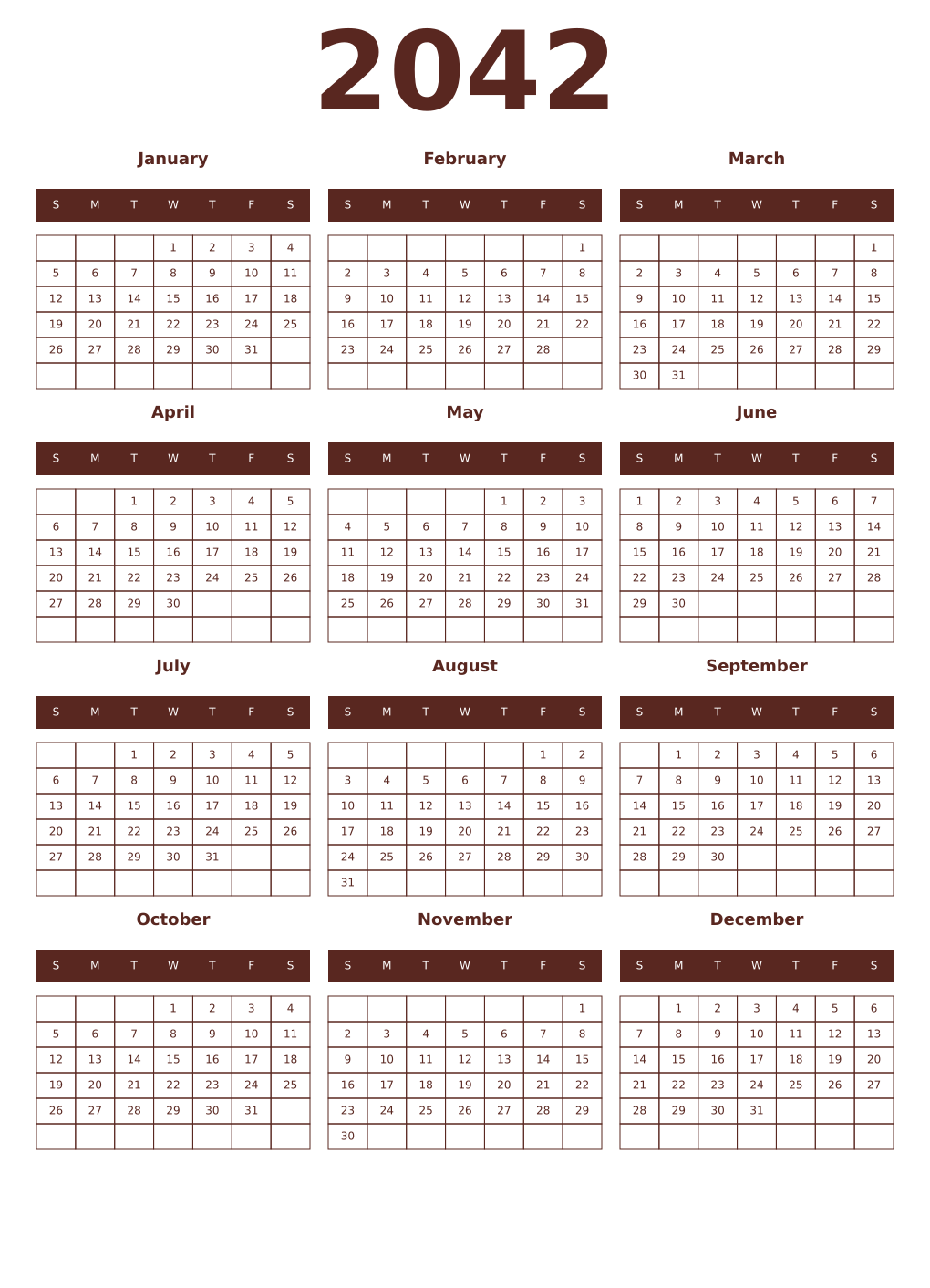 Printable 2042 Year Calendars mortuum