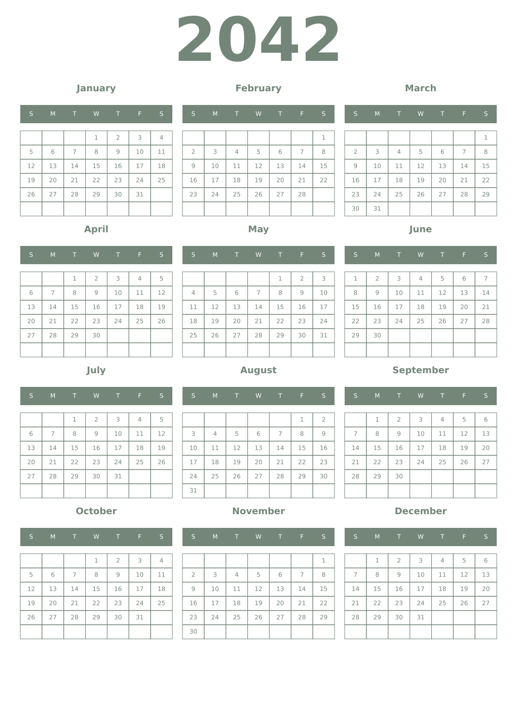 Printable 2042 Year Calendars xanadu