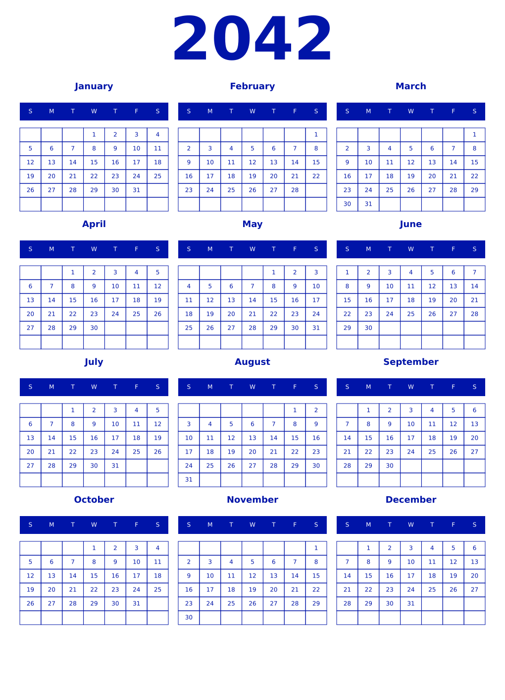 Printable 2042 Year Calendars zaffre