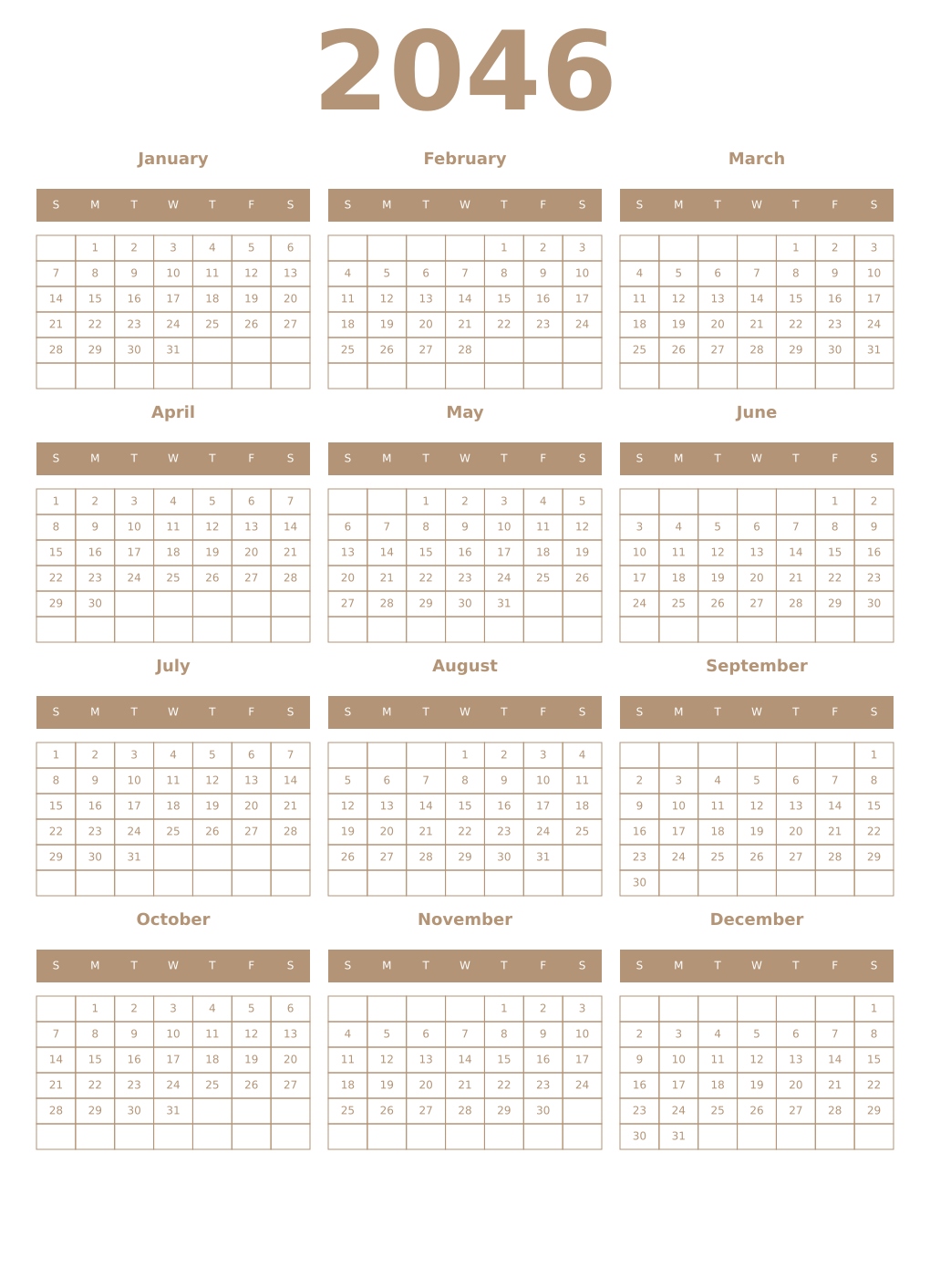 Printable 2046 Year Calendars isabelline