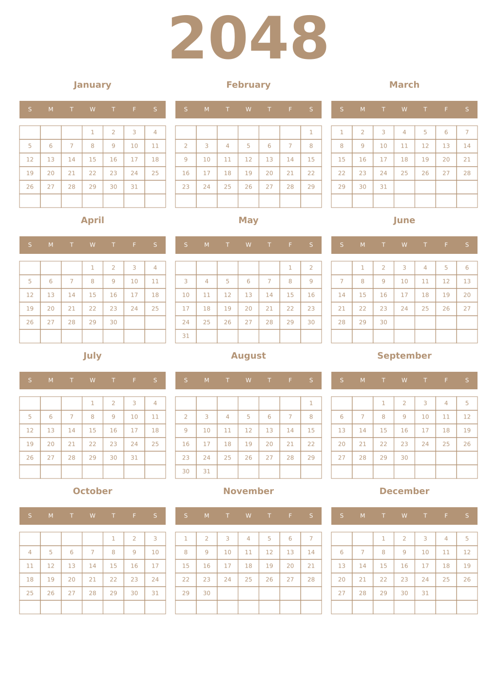 Printable 2048 Year Calendars isabelline