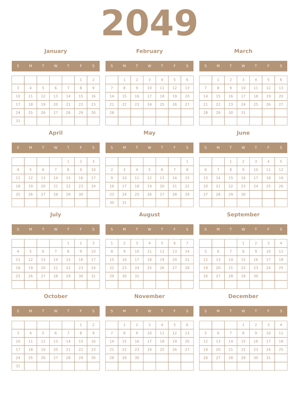 Printable 2049 Year Calendars isabelline