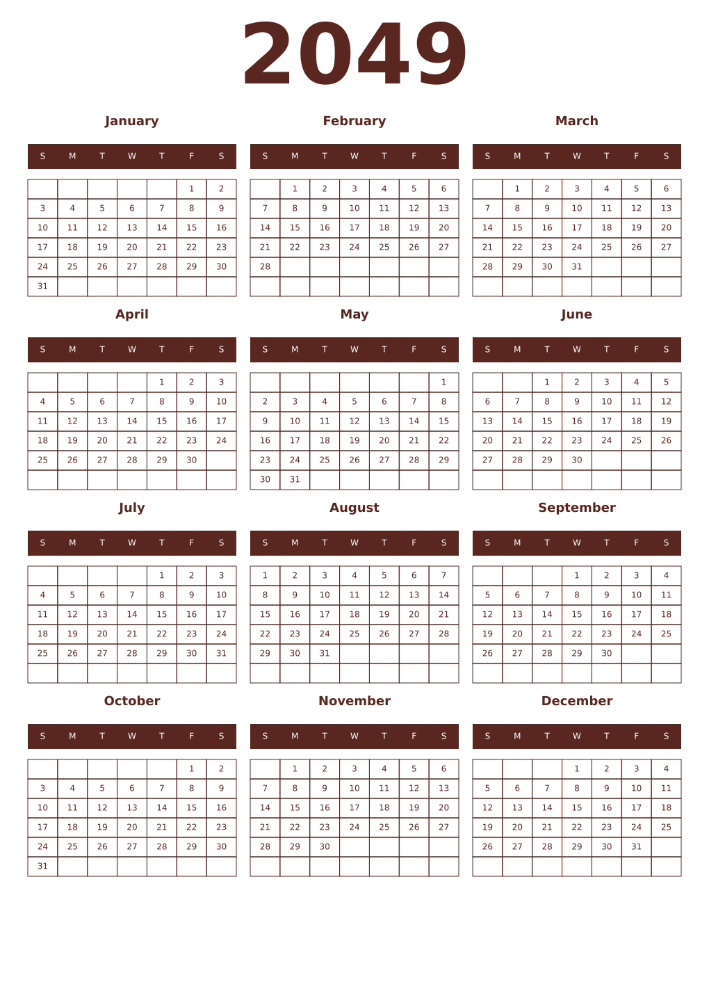 Printable 2049 Year Calendars mortuum