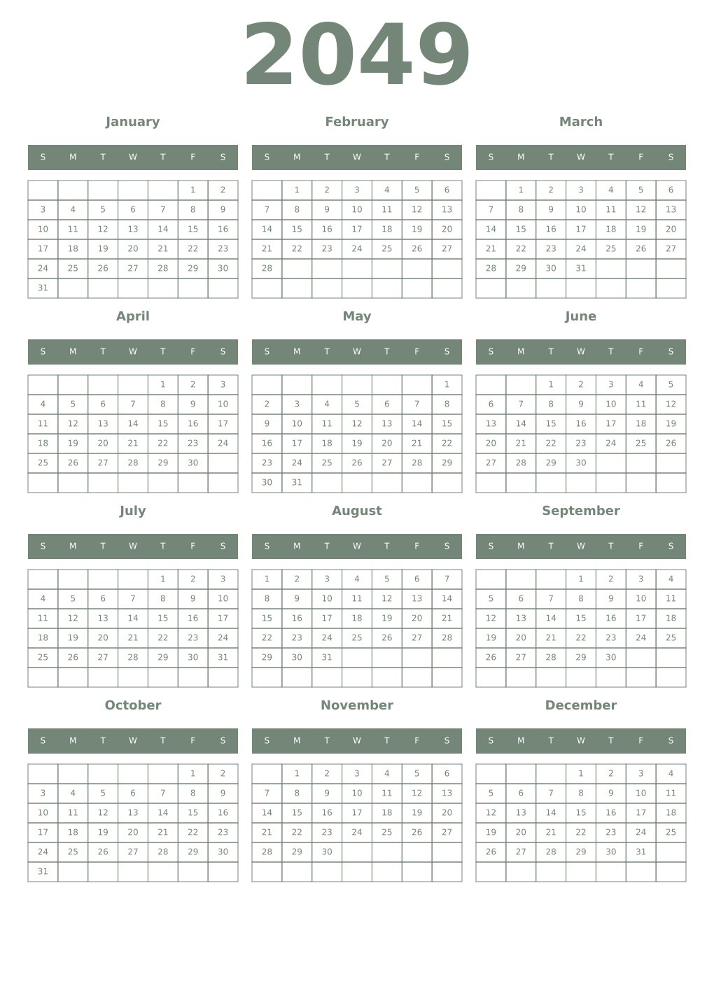 Printable 2049 Year Calendars xanadu