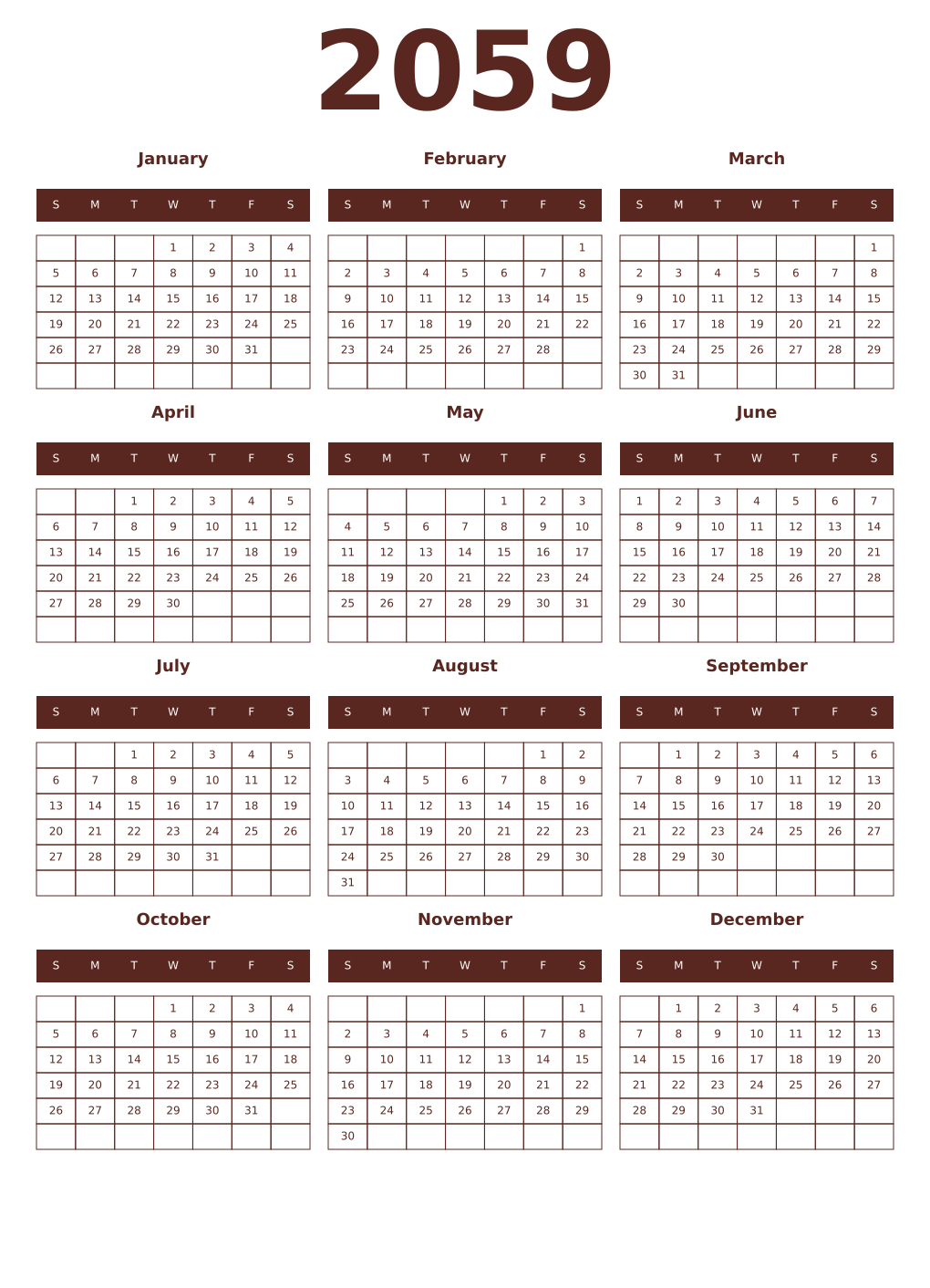 Printable 2059 Year Calendars mortuum