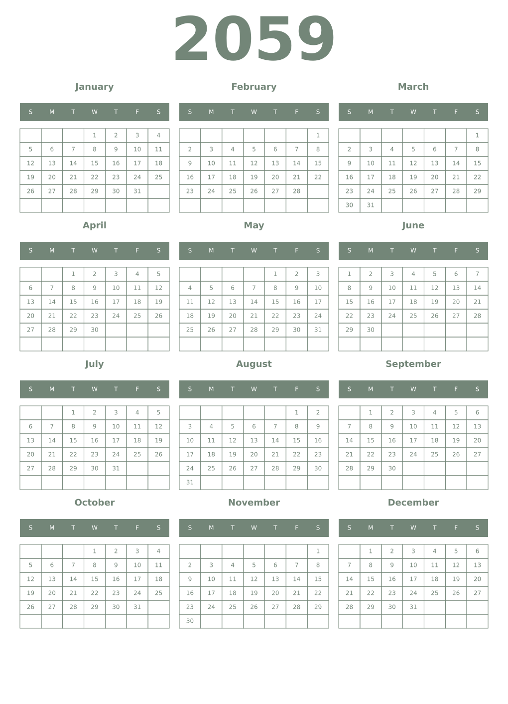 Printable 2059 Year Calendars xanadu
