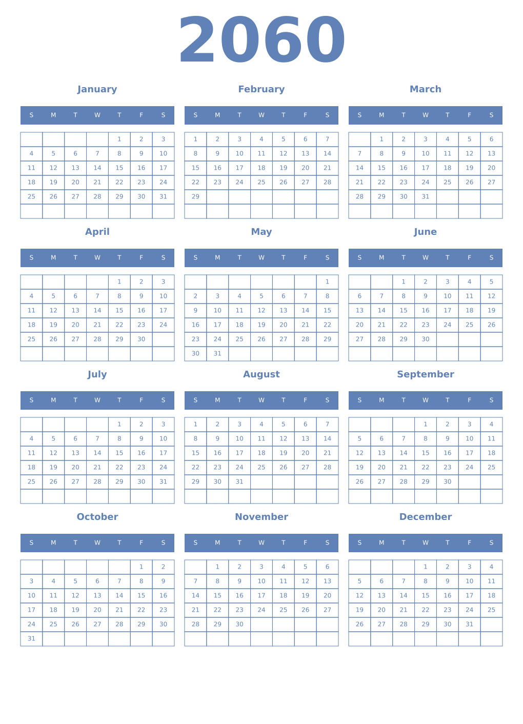 Printable 2060 Year Calendars glaucous