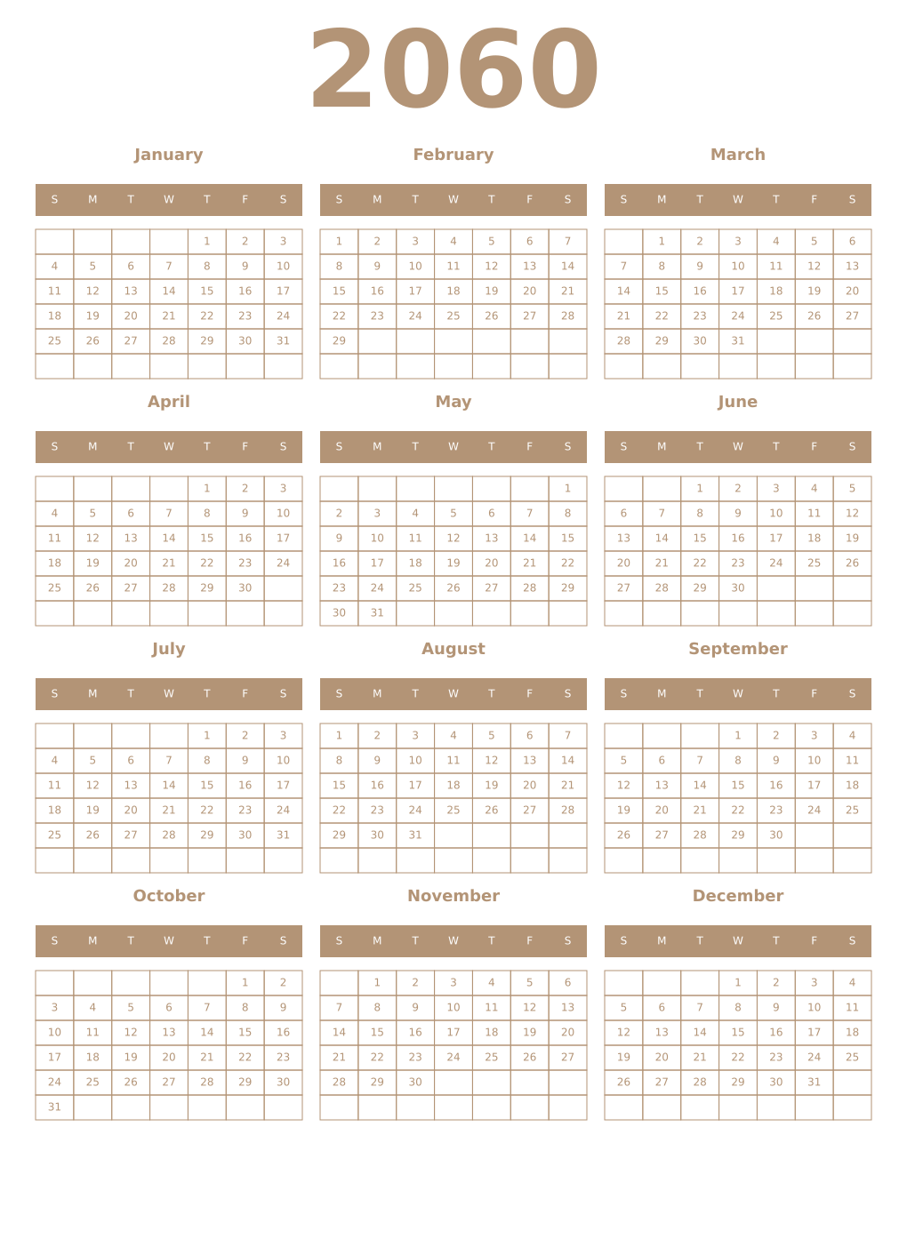Printable 2060 Year Calendars isabelline
