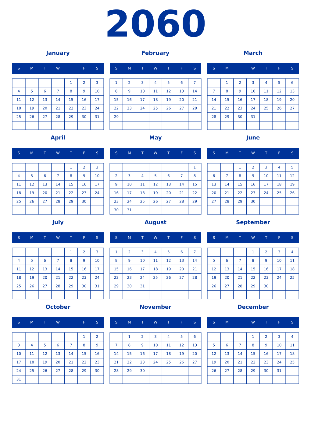 Printable 2060 Year Calendars smalt