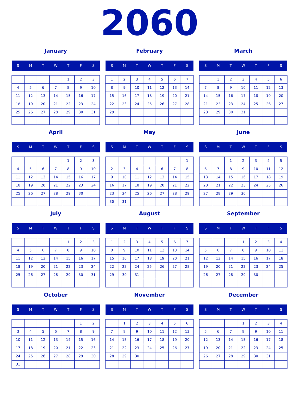 Printable 2060 Year Calendars zaffre