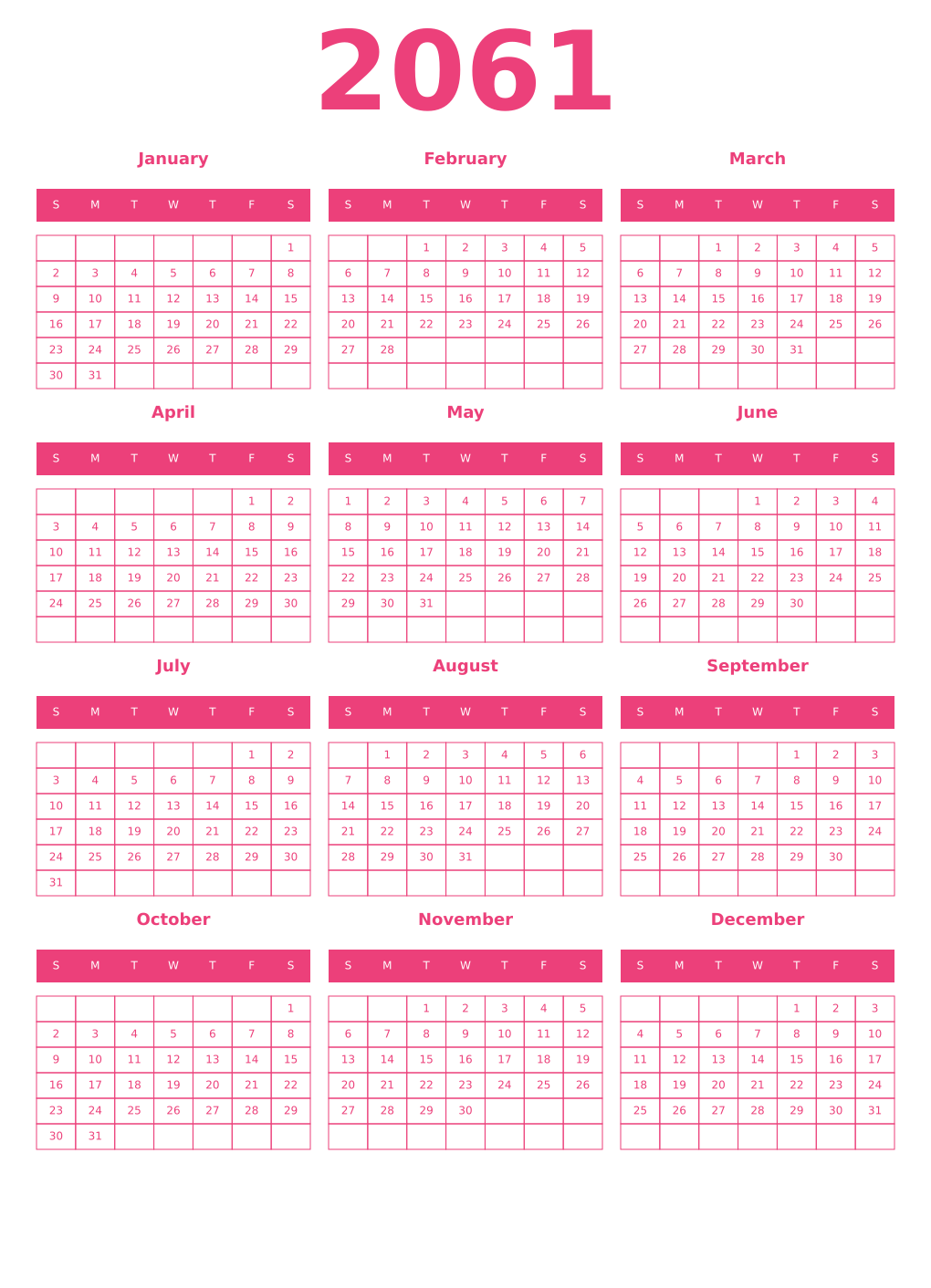 Printable 2061 Calendars