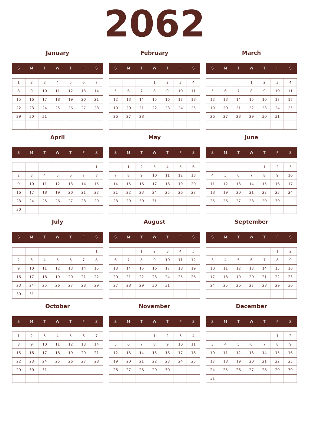 Printable 2062 Year Calendars mortuum