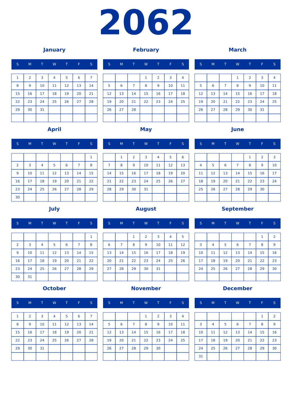Printable 2062 Year Calendars smalt