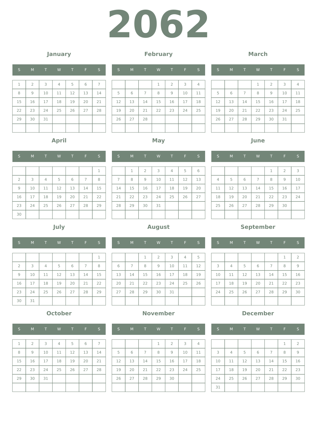Printable 2062 Year Calendars xanadu