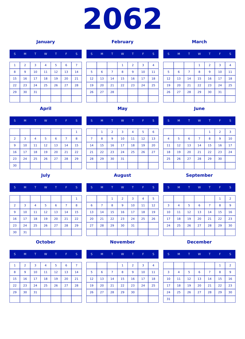 Printable 2062 Year Calendars zaffre