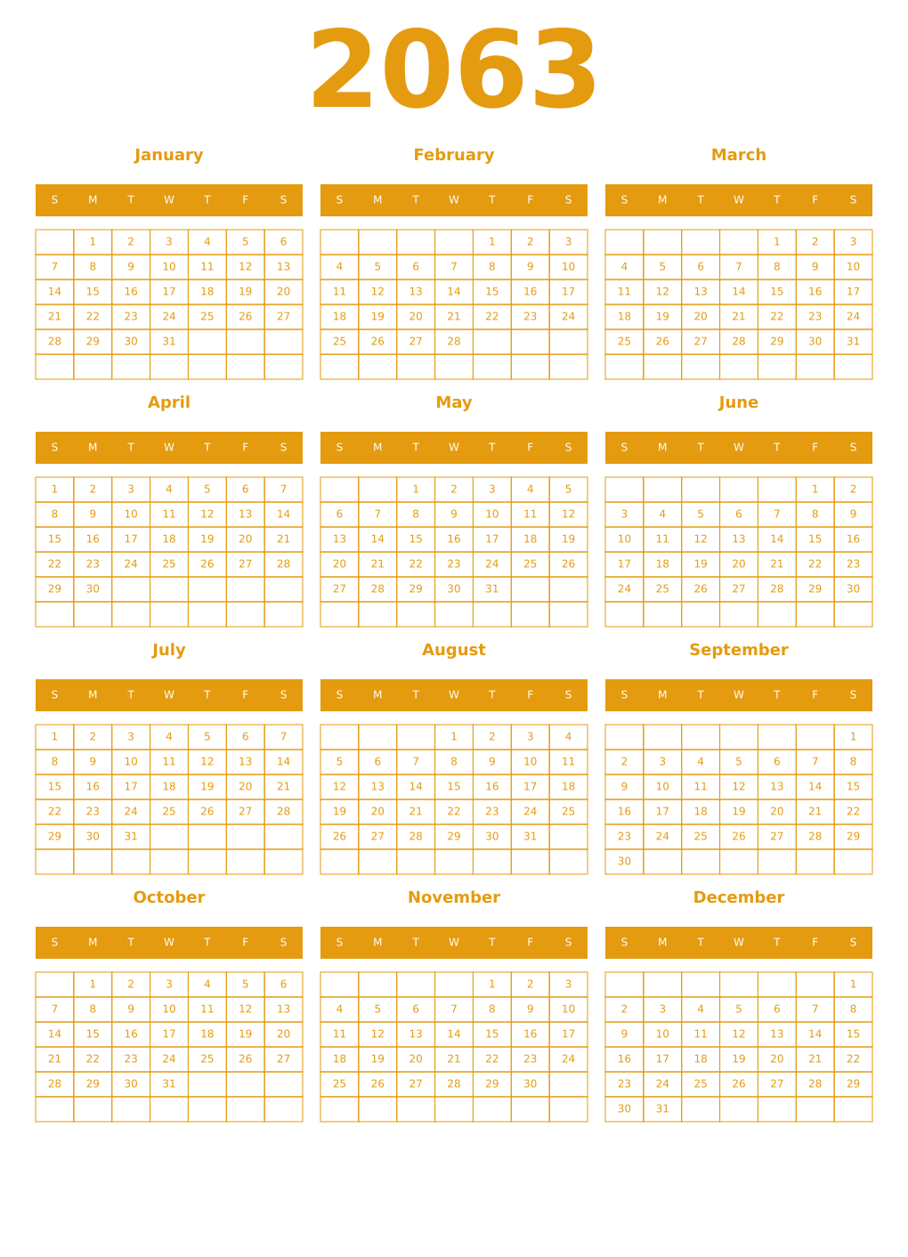 Printable 2063 Year Calendars gamboge