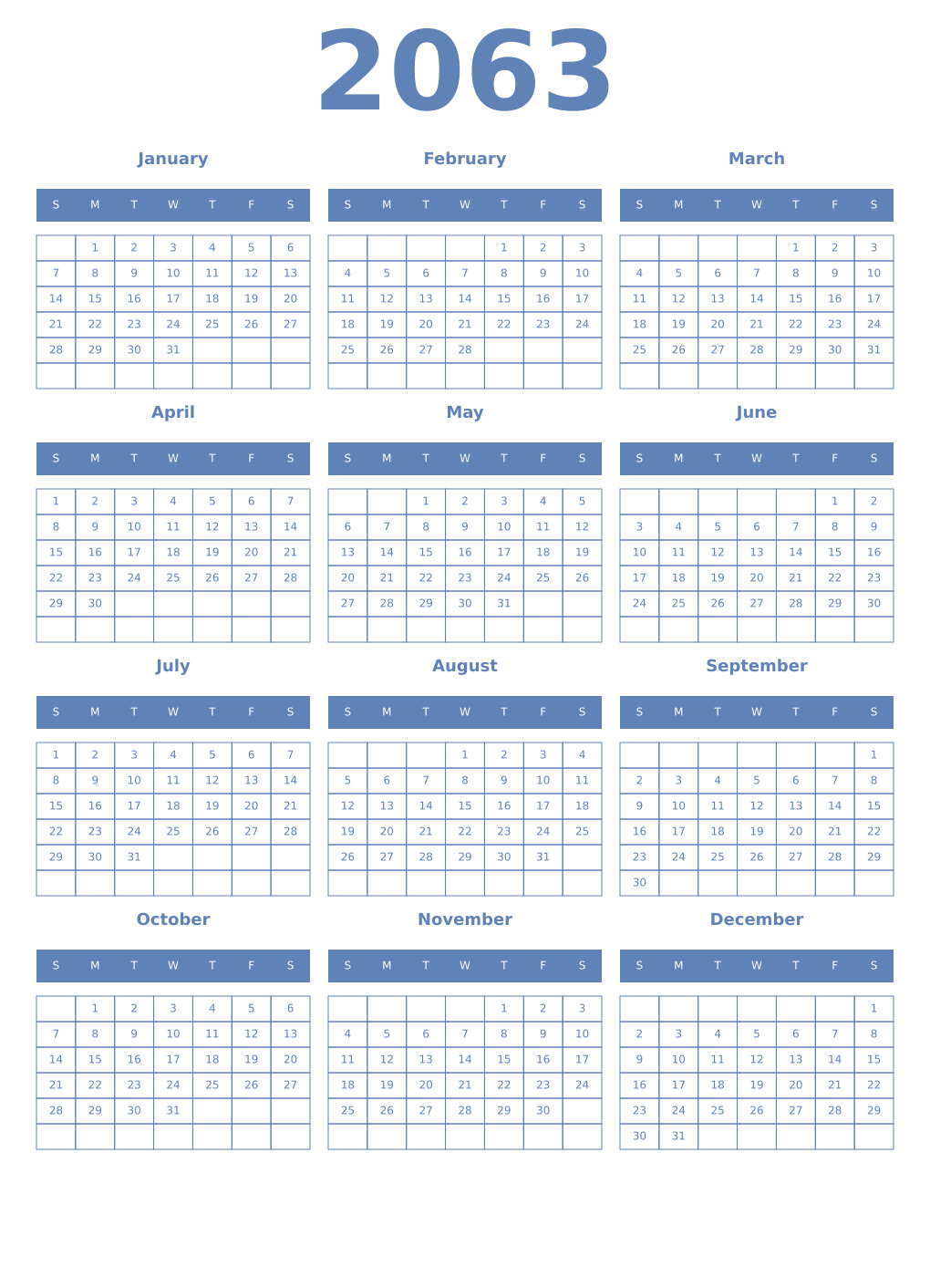 Printable 2063 Year Calendars glaucous