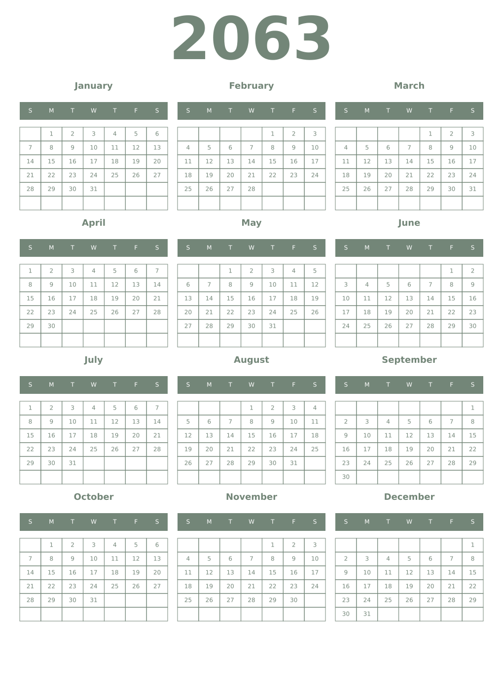 Printable 2063 Year Calendars xanadu