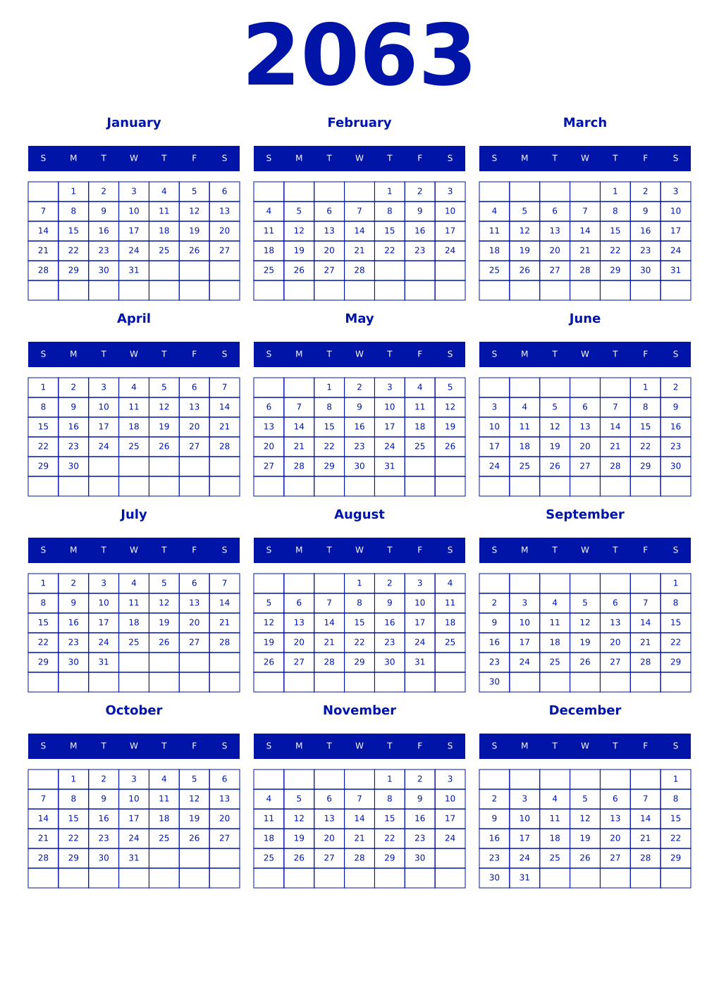 Printable 2063 Year Calendars zaffre