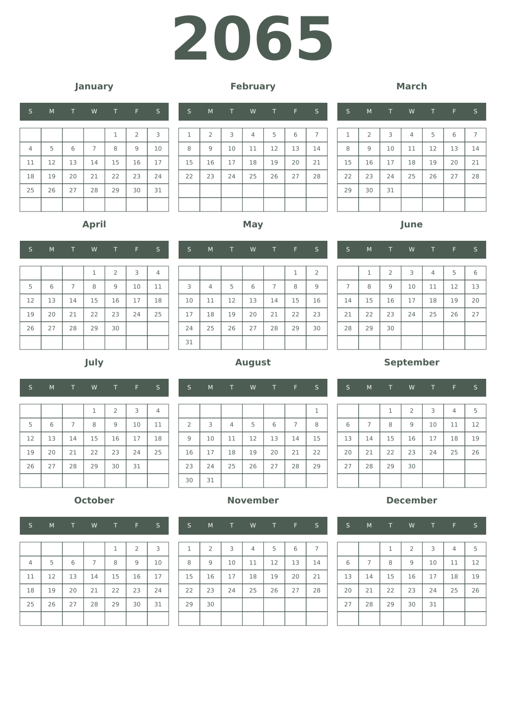 Printable 2065 Year Calendars feldgrau
