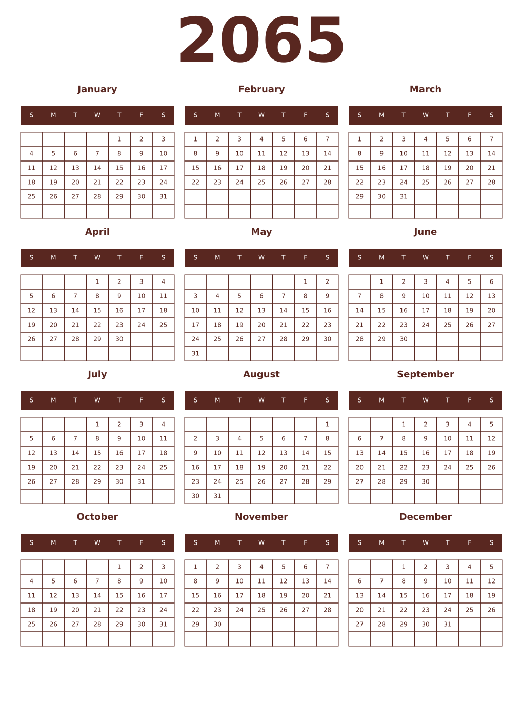 Printable 2065 Year Calendars mortuum